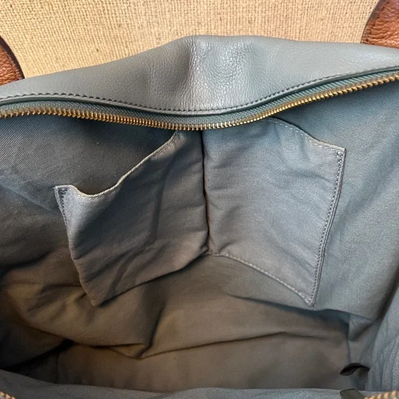 Fossil Fiona Blue Leather Shoulder Tote with Brown Handles - Picture 8 of 10